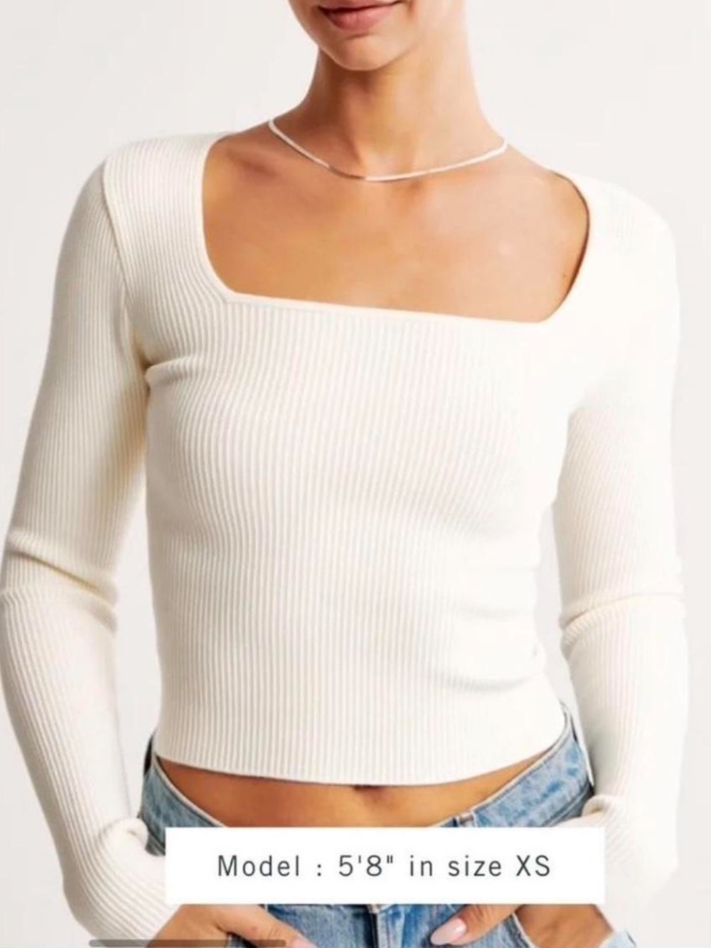 Abercrombie Cream Ribbed Square Neck Long Sleeve Top